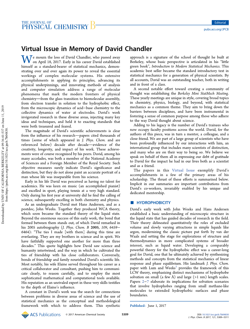 Virtual Issue in Memory of David Chandler