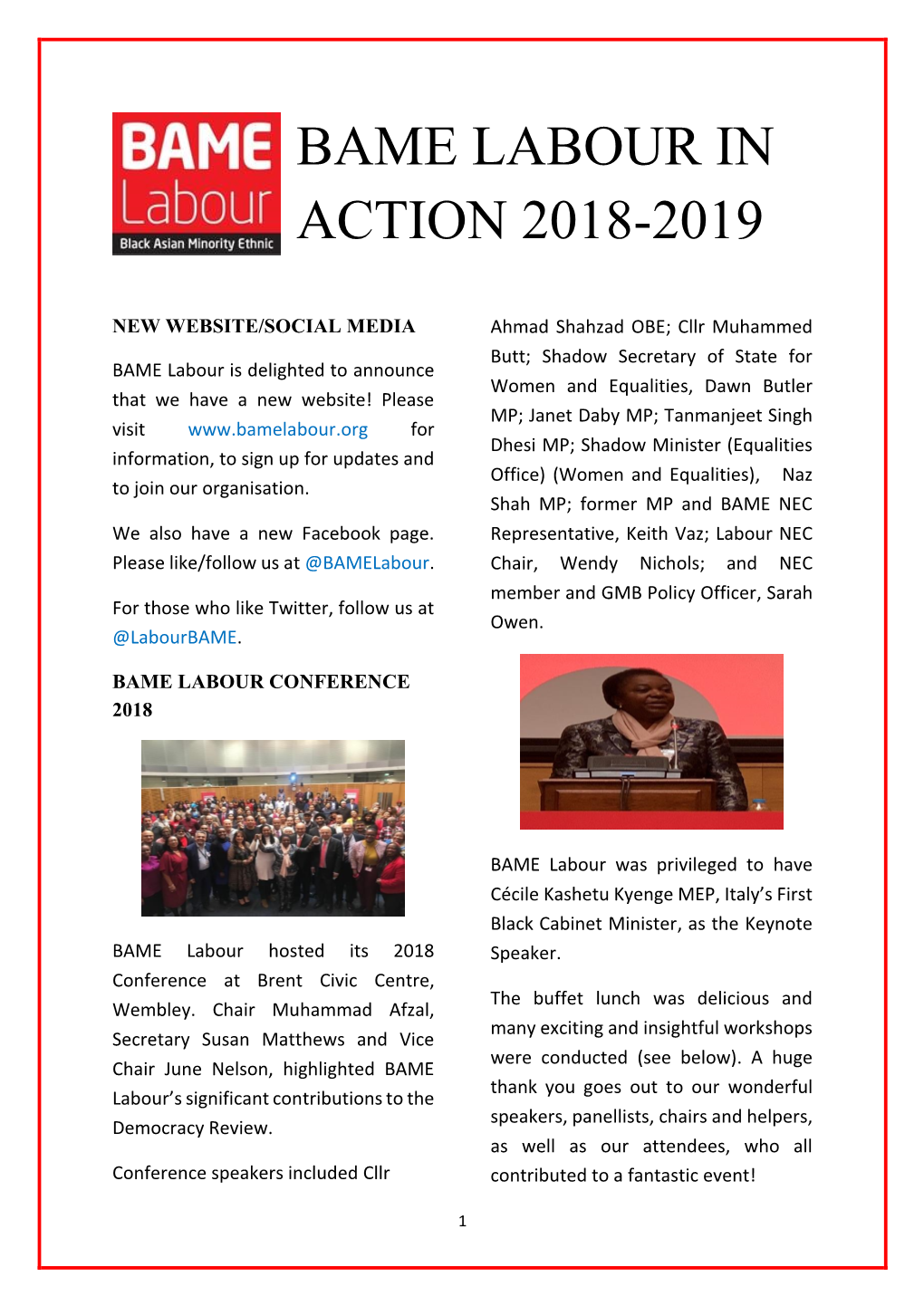Bame Labour in Action 2018-2019