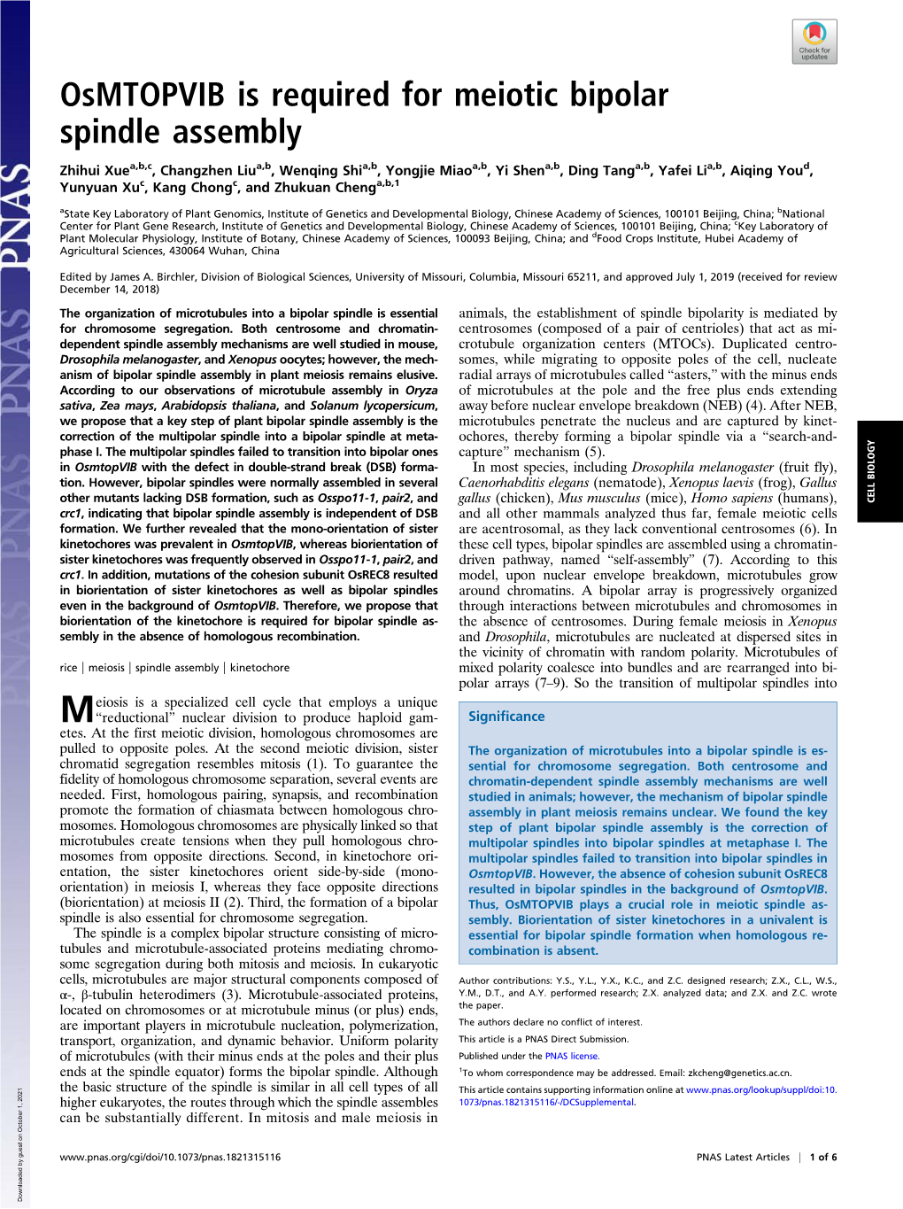 Osmtopvib Is Required for Meiotic Bipolar Spindle Assembly