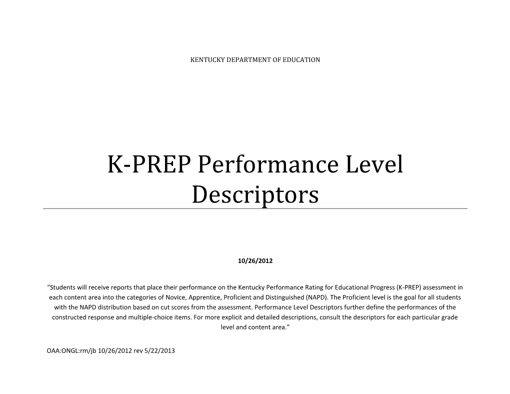 K-PREP Performance Level Descriptors