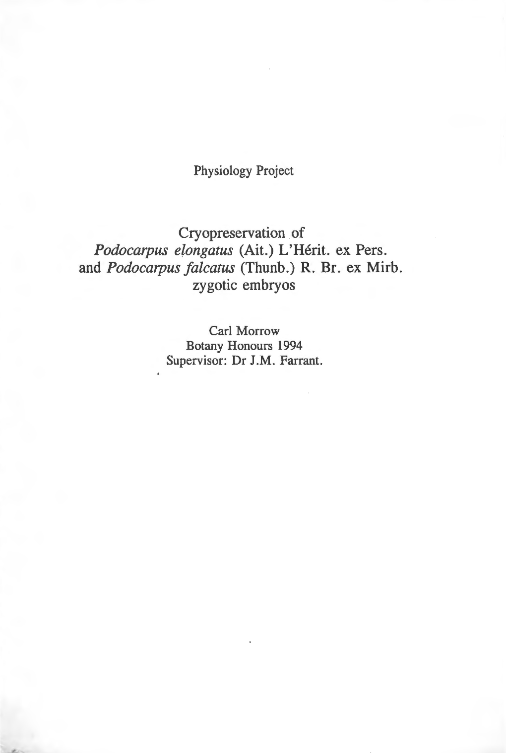 Cryopreservation of Podocarpus Elongatus (Ait.) L'herit