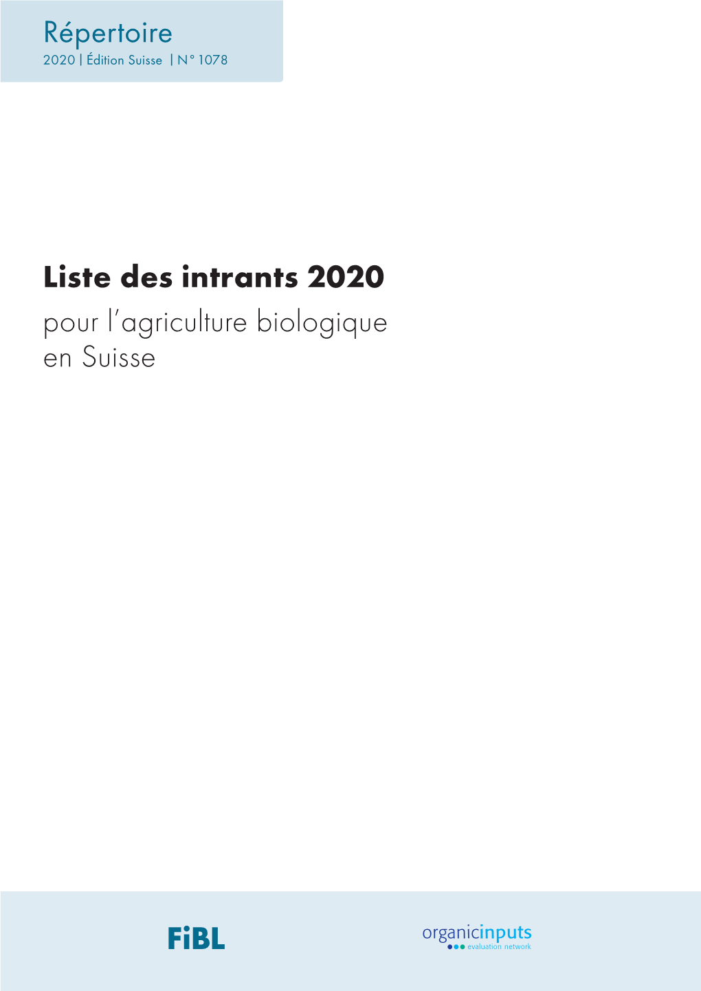Liste Des Intrants 2020 Pour L'agriculture Biologique En Suisse