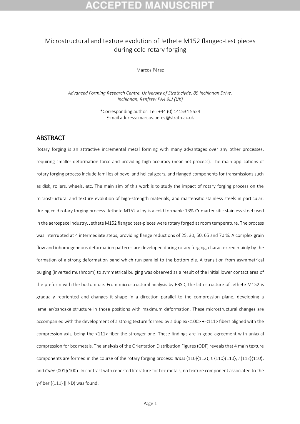 Microstructural and Texture Evolution of Jethete M152 Flanged-Test Pieces During Cold Rotary Forging