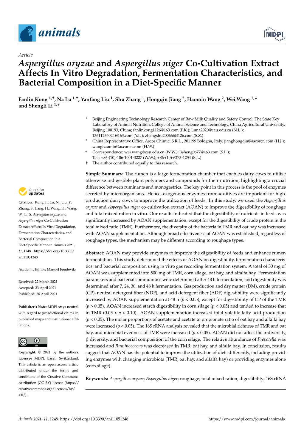 Aspergillus Oryzae and Aspergillus Niger Co-Cultivation Extract Affects