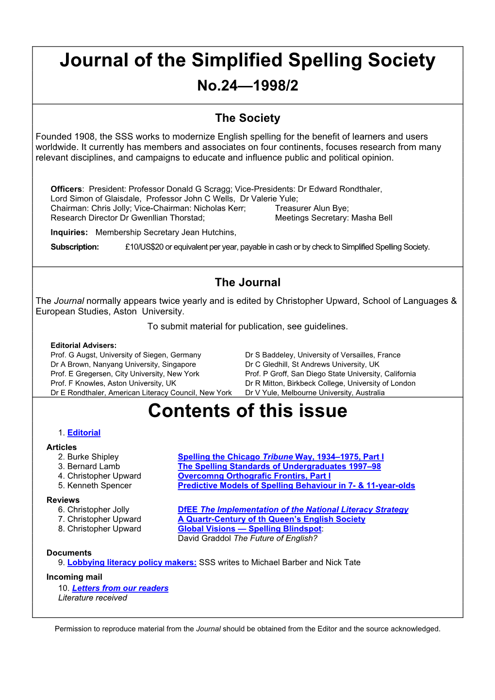 J24. Journal of the Simplified Spelling