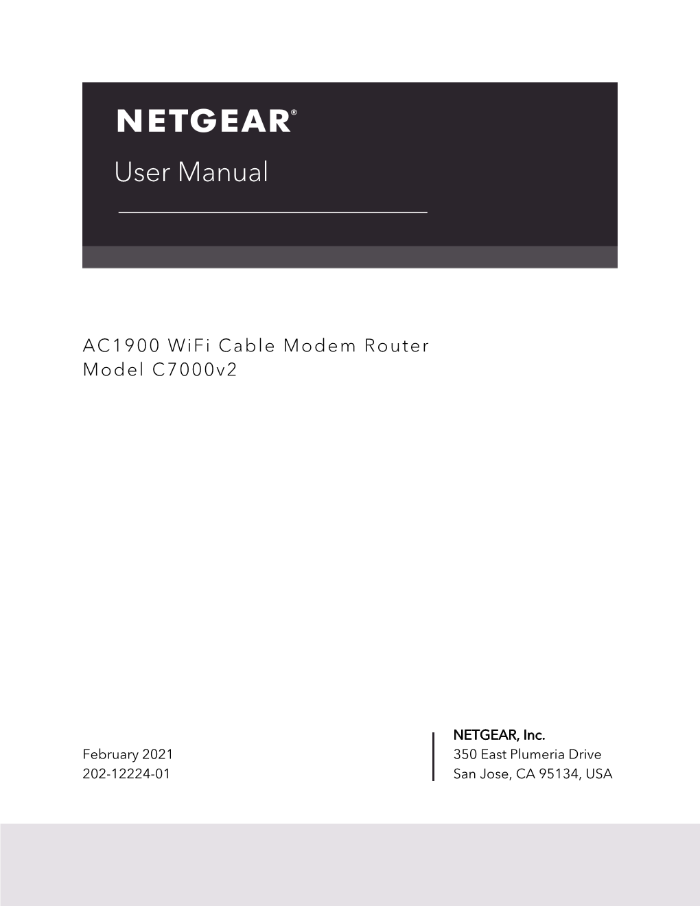 NETGEAR Nighthawk AC1900 Wifi Cable Modem Router Model C7000