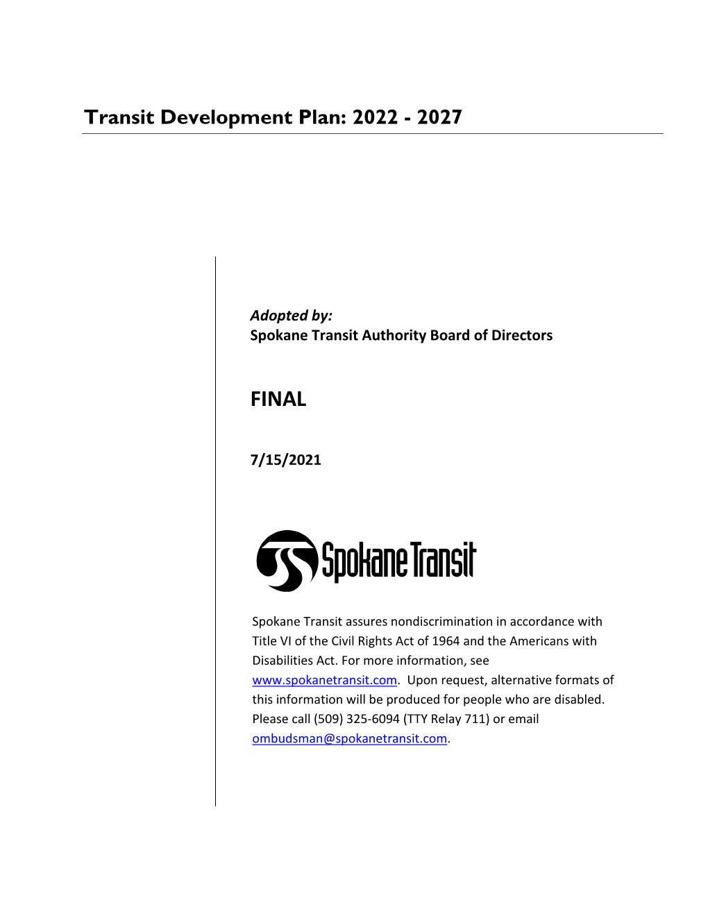 Transit Development Plan: 2022 - 2027