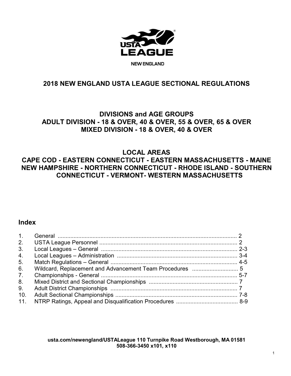 2018 New England Usta League Sectional Regulations