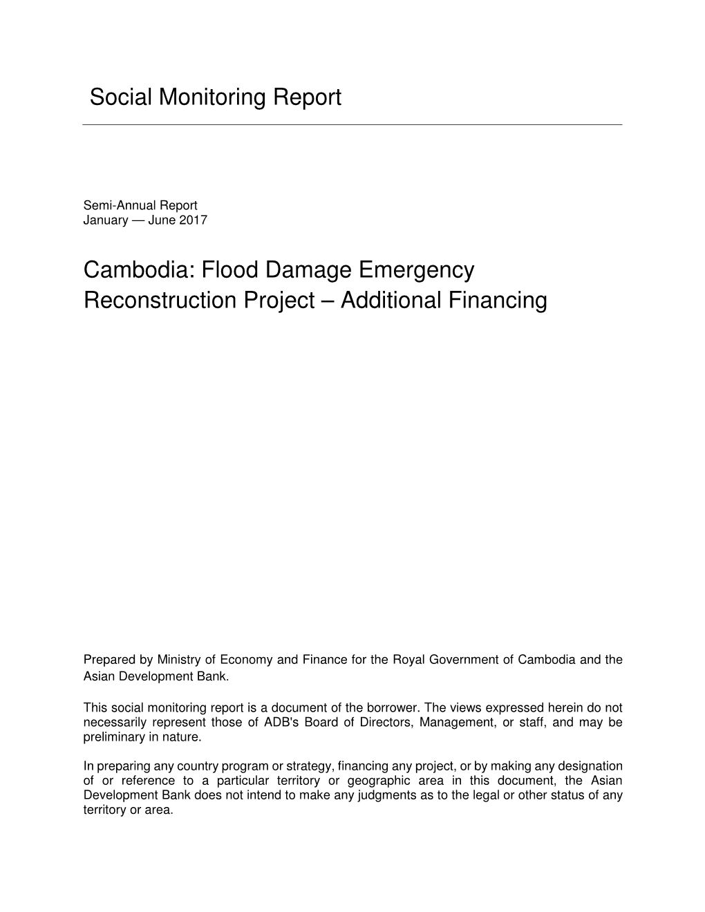 Social Monitoring Report Cambodia: Flood Damage Emergency