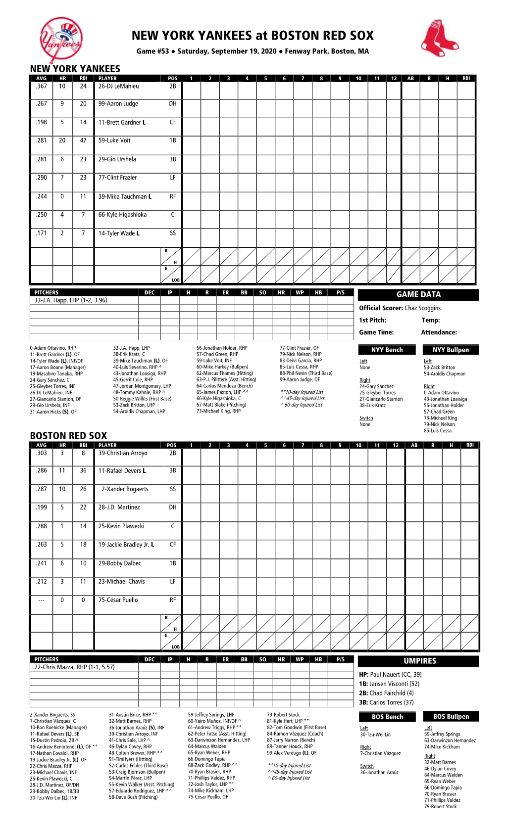 Lineup Sheet