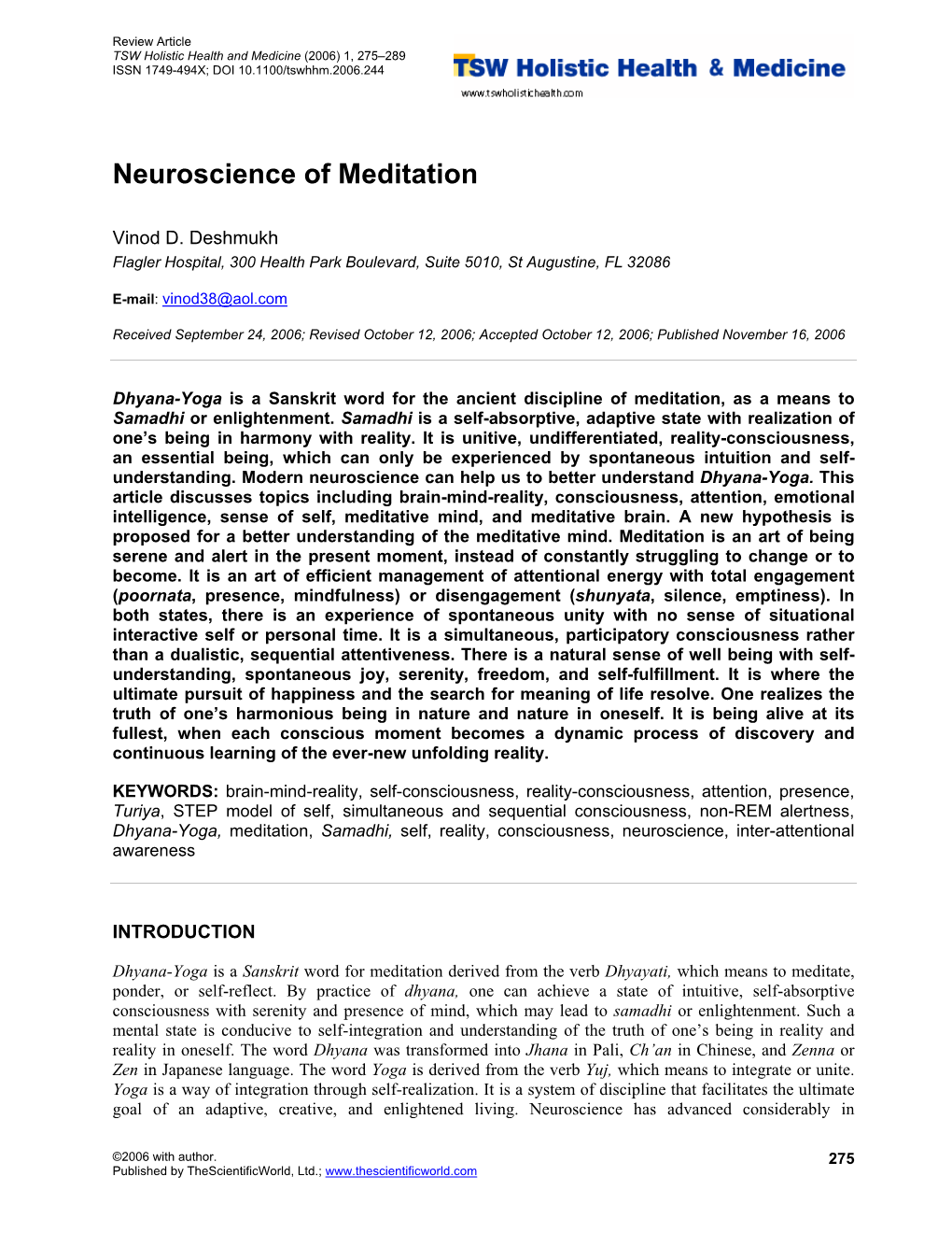 Neuroscience of Meditation