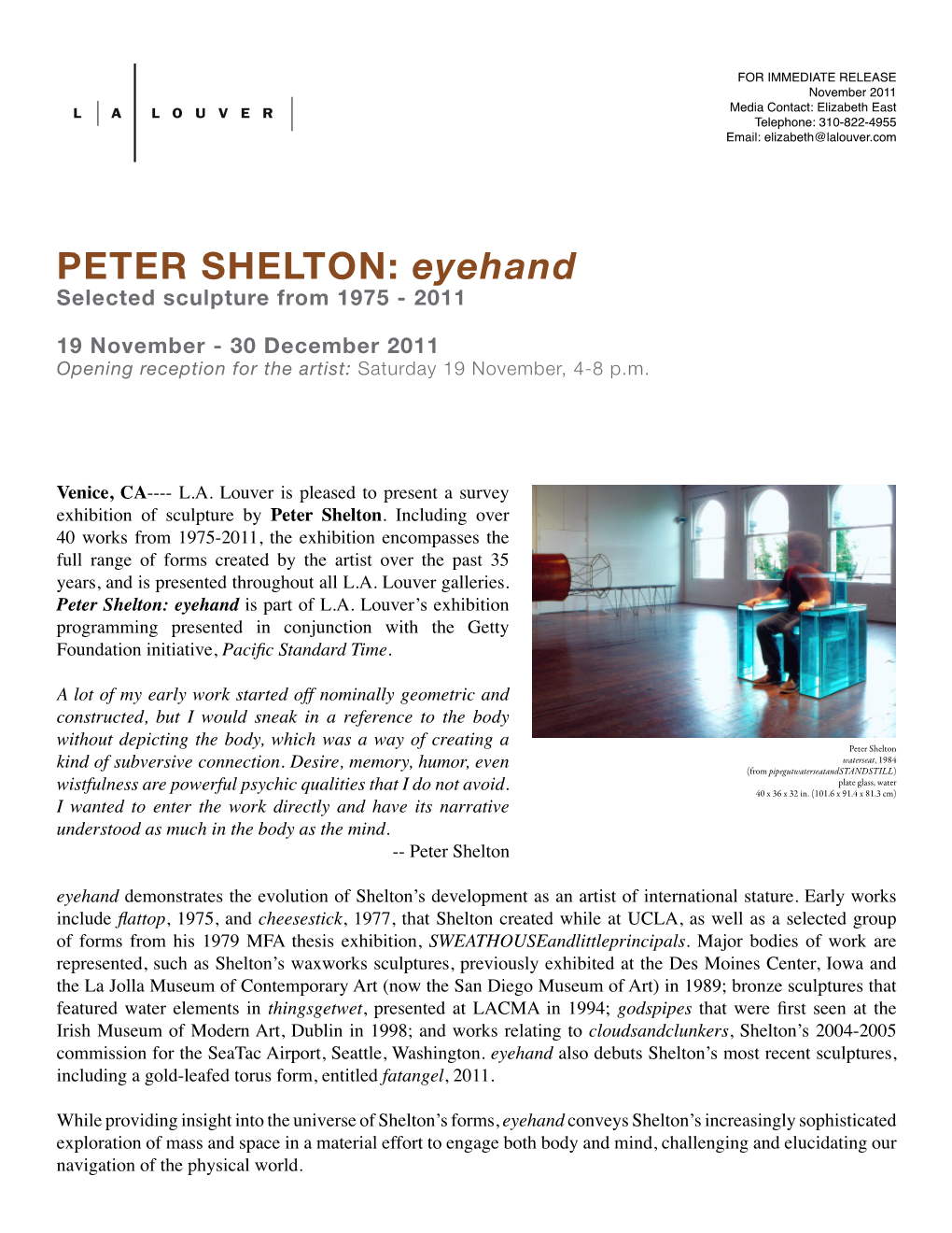 PETER SHELTON: Eyehand Selected Sculpture from 1975 - 2011