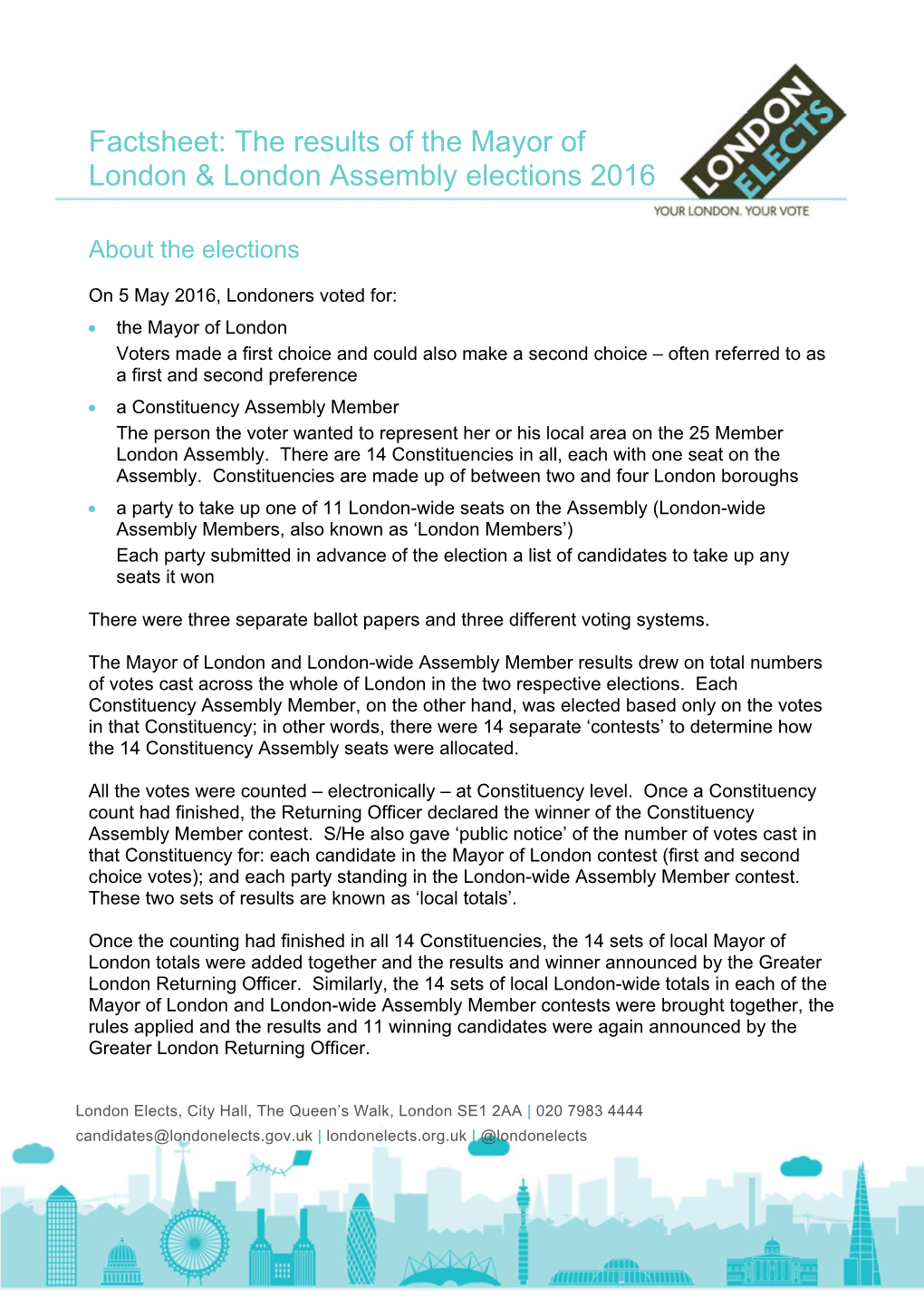 Factsheet: the Results of the Mayor of London & London Assembly Elections 2016