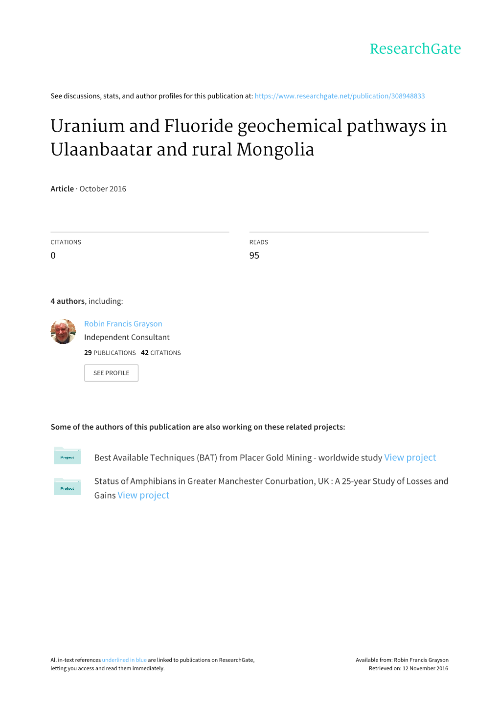 Uranium and Fluoride Geochemical Pathways in Ulaanbaatar and Rural Mongolia