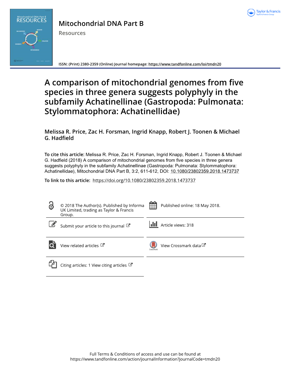 A Comparison of Mitochondrial Genomes from Five