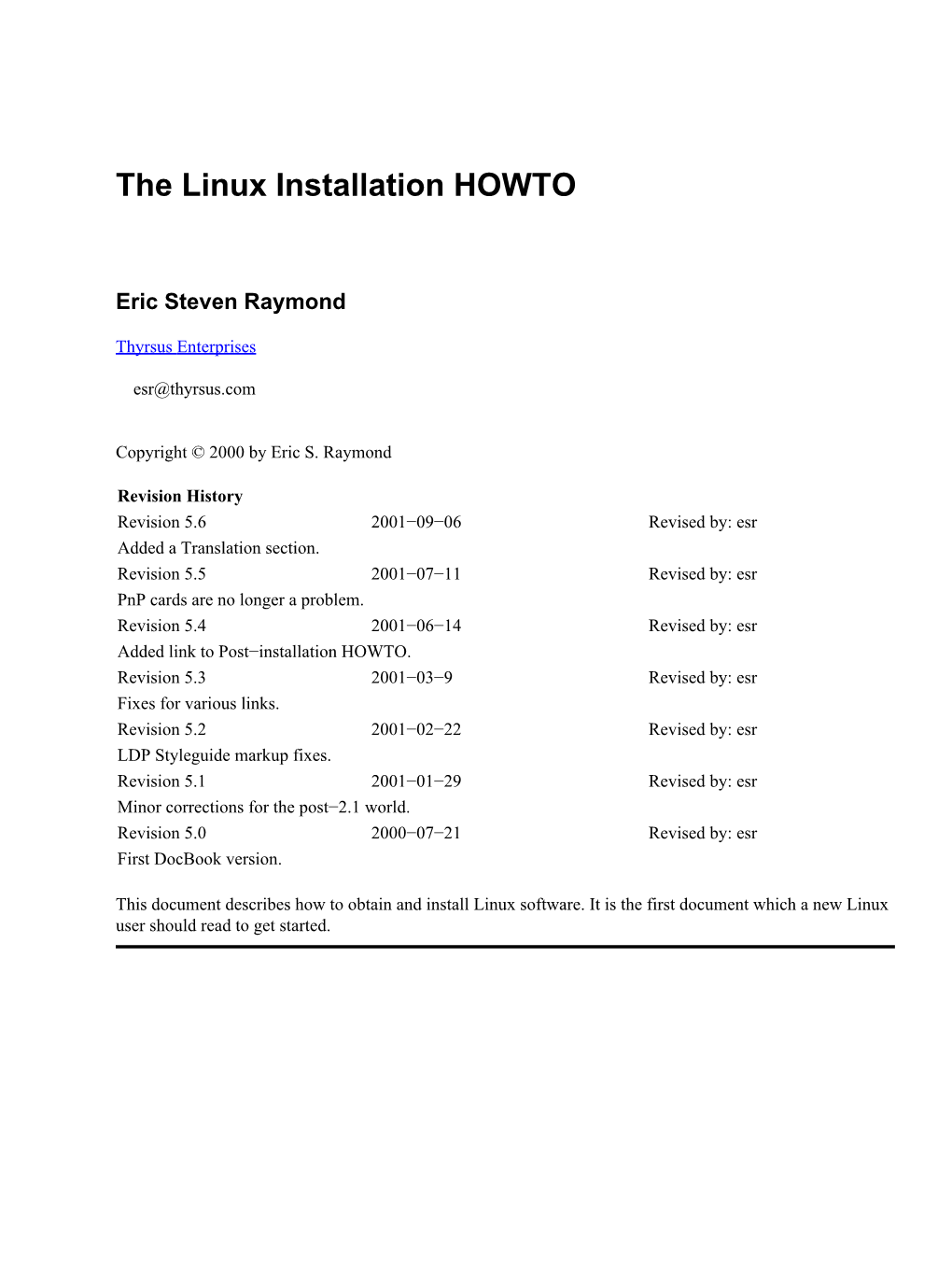 The Linux Installation HOWTO