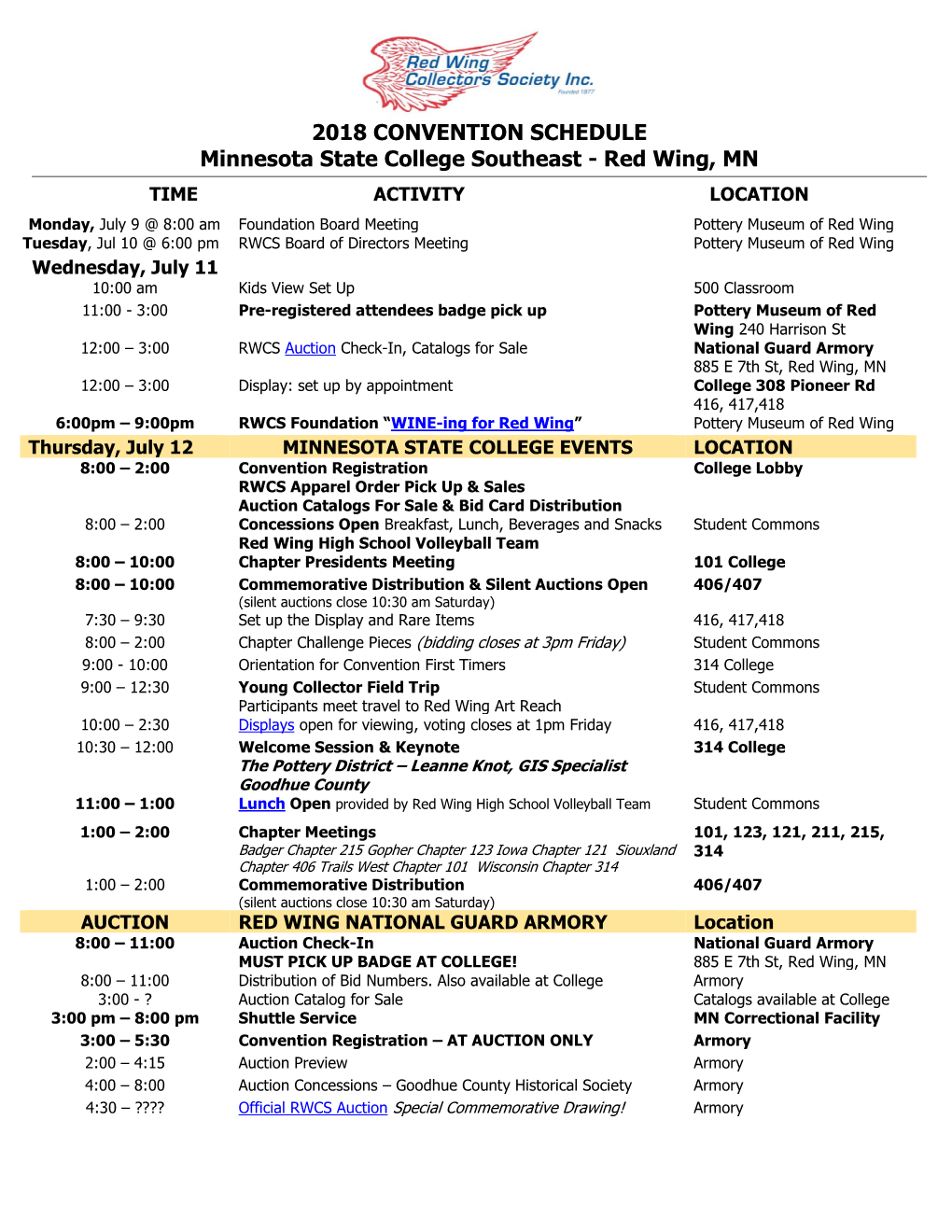 2003 Rwcs Convention Schedule