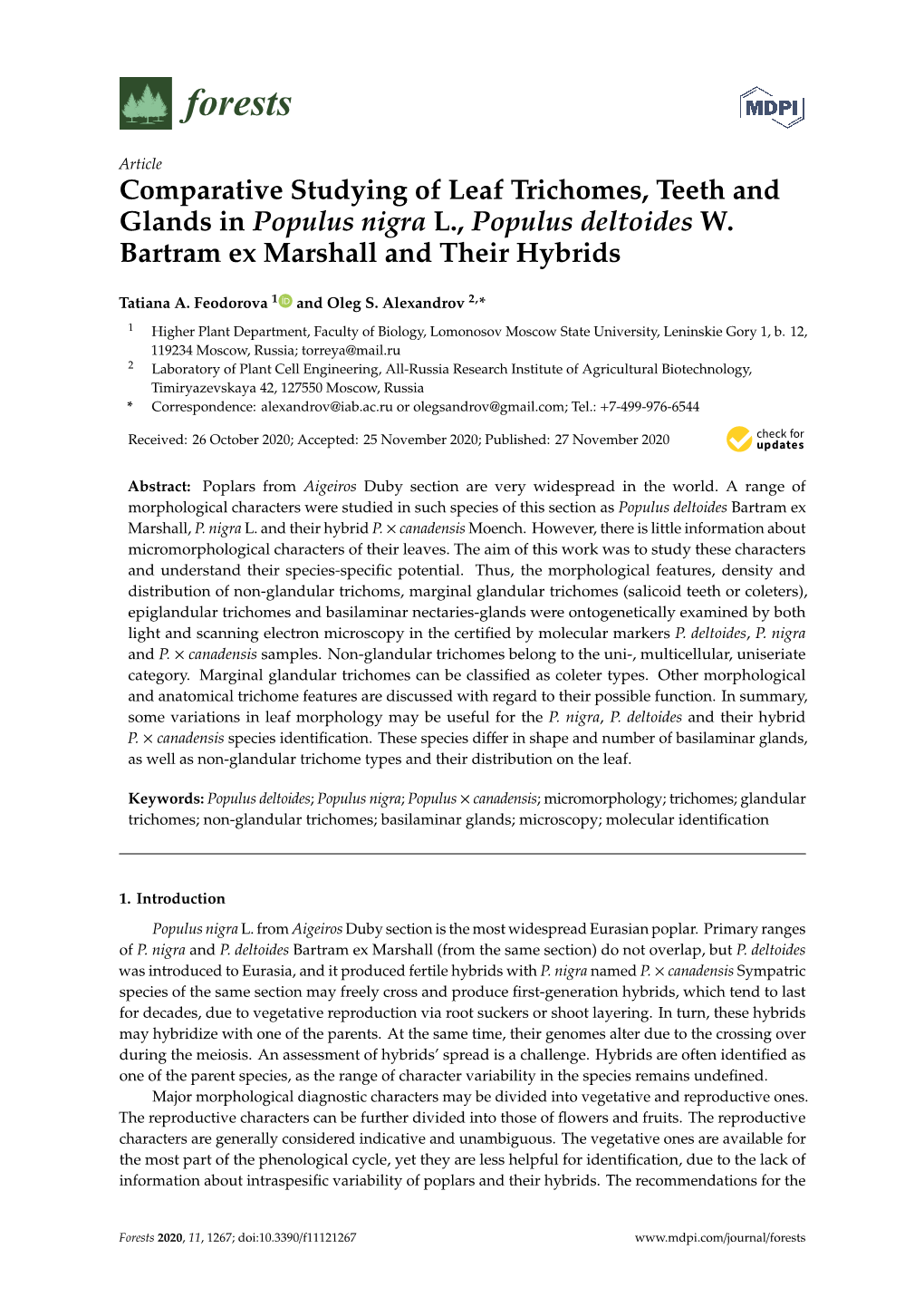 Comparative Studying of Leaf Trichomes, Teeth and Glands in Populus Nigra L., Populus Deltoides W