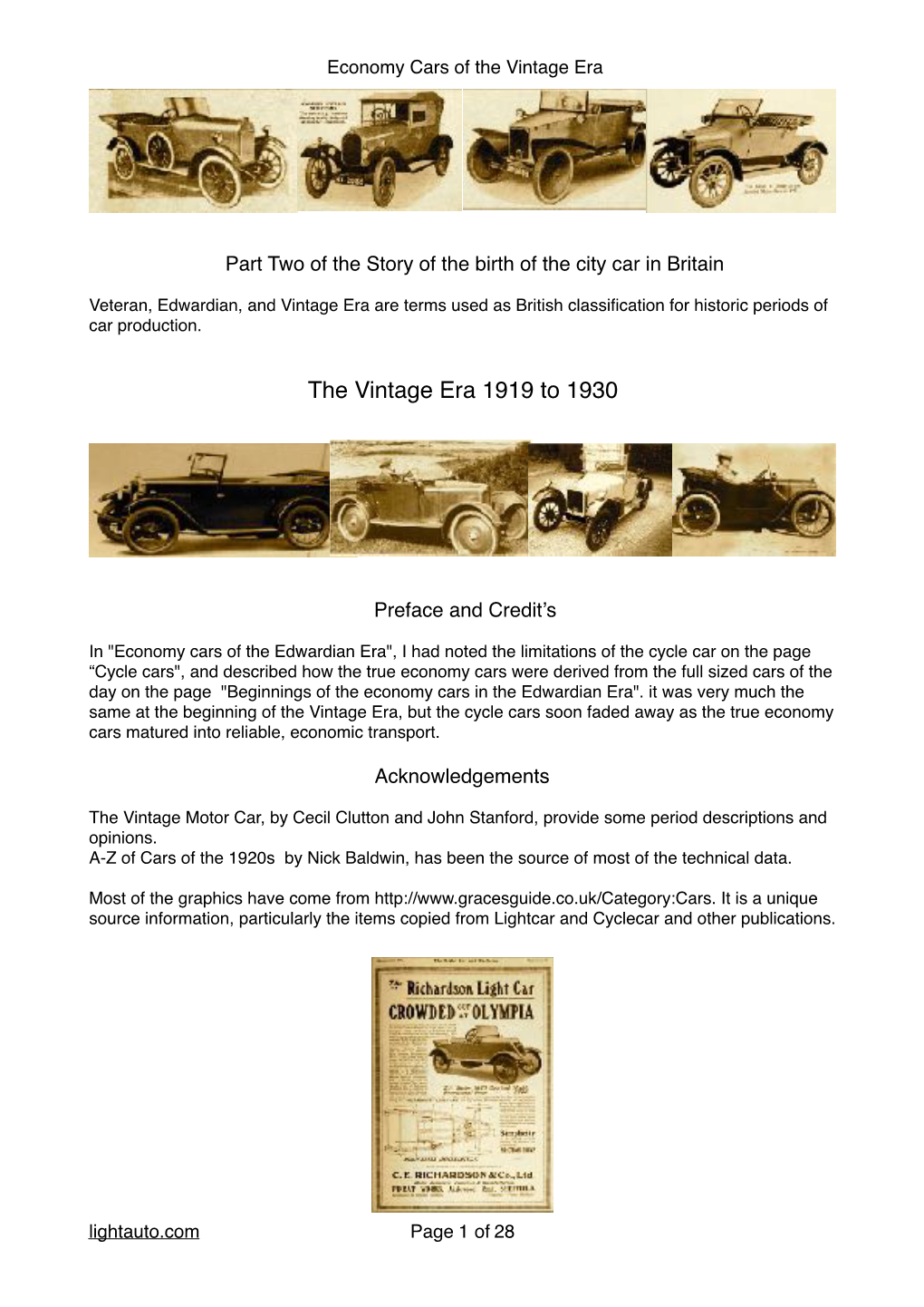 The Vintage Era 1919 to 1930