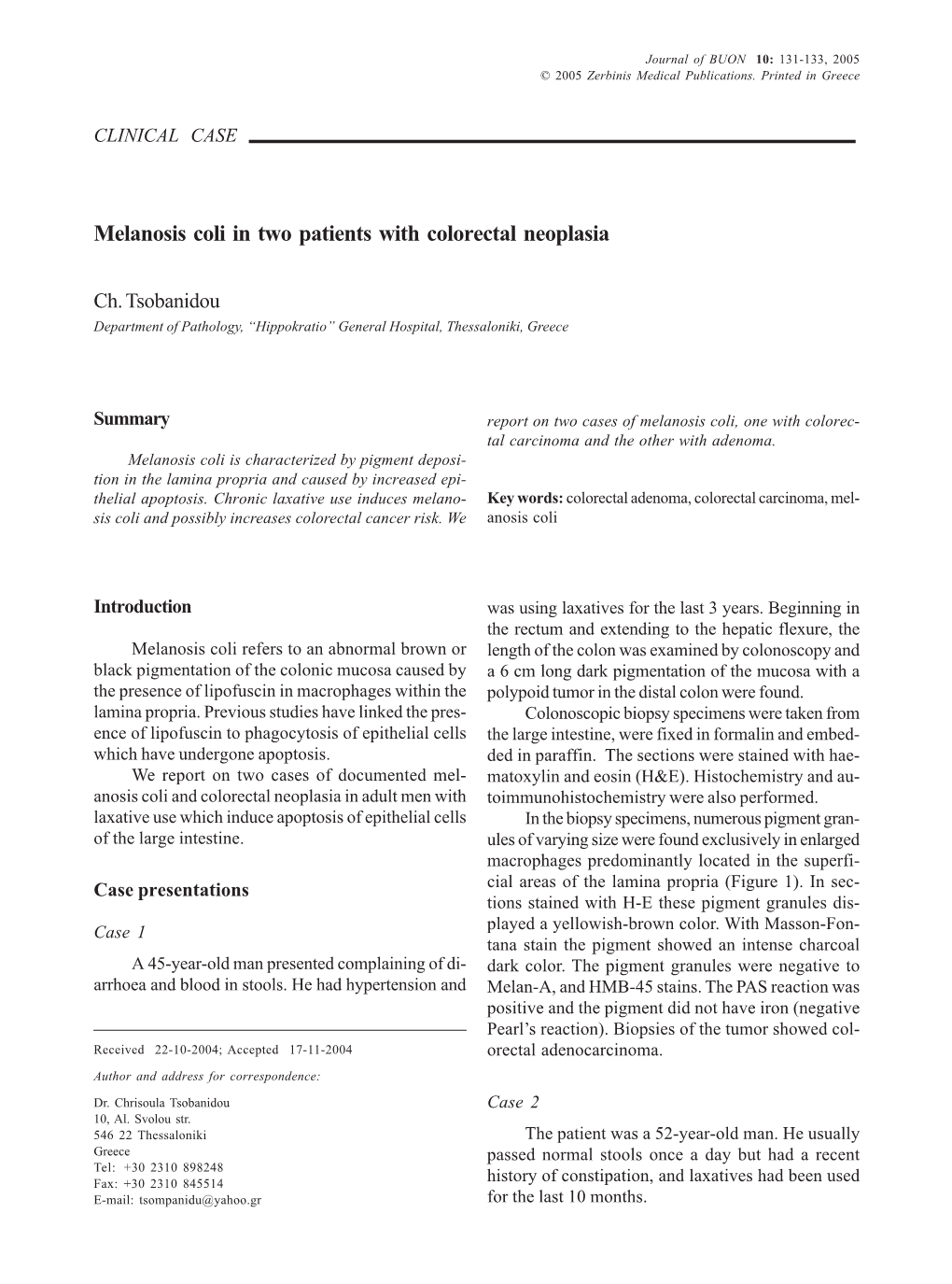 Melanosis Coli in Two Patients with Colorectal Neoplasia