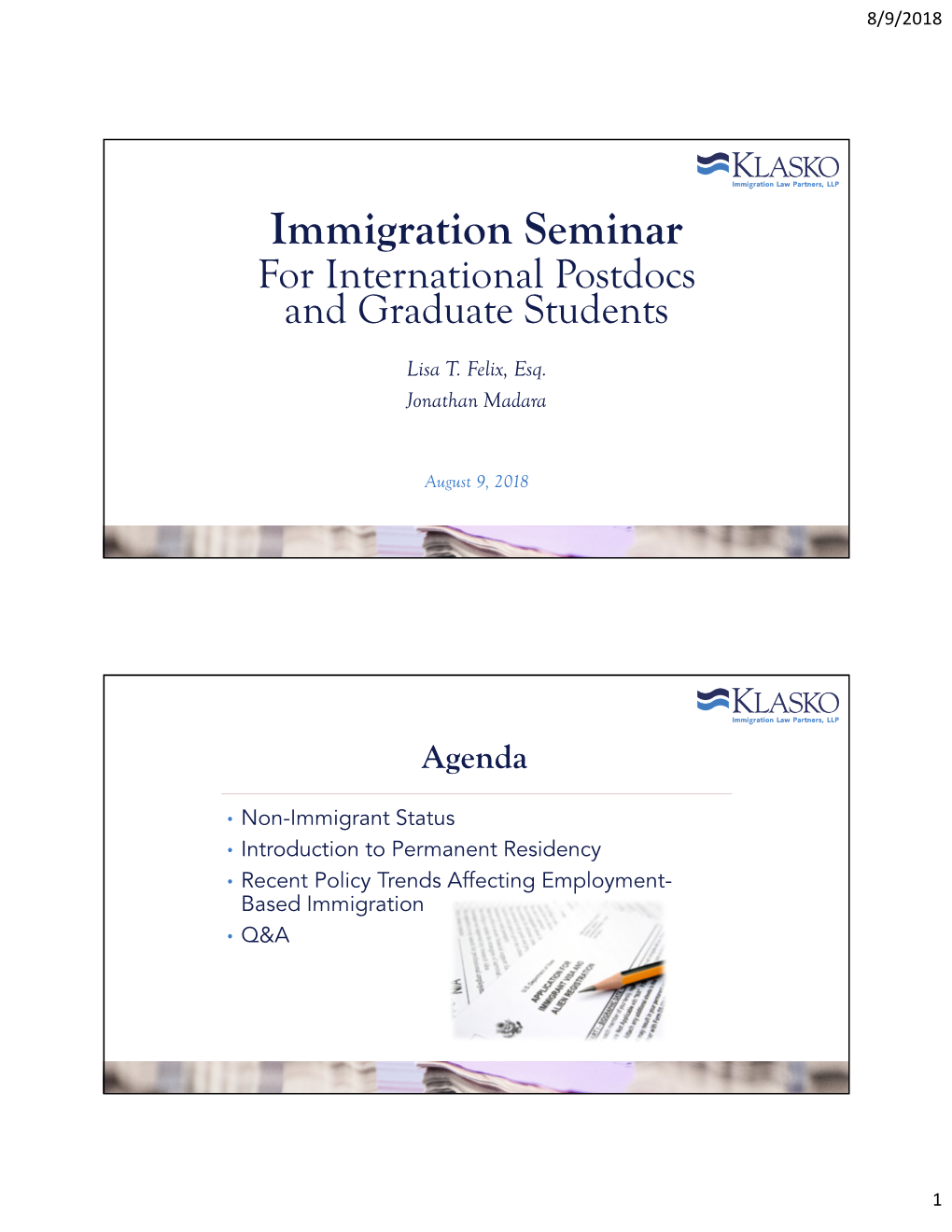 Immigration Seminar for International Postdocs and Graduate Students