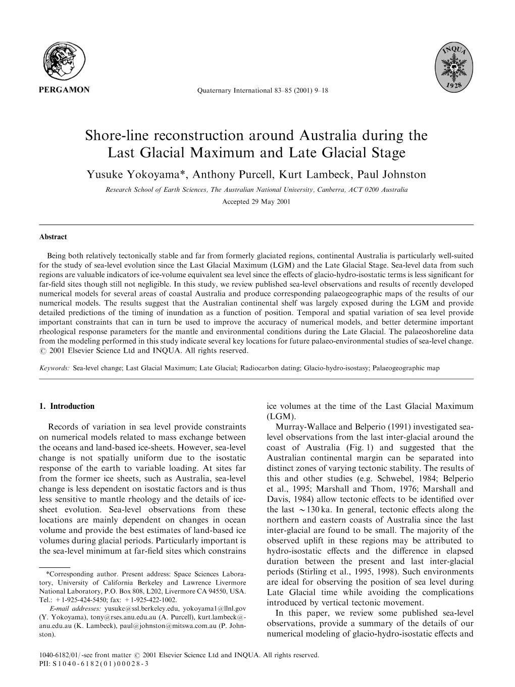 Shore-Line Reconstruction Around Australia During the Last Glacial