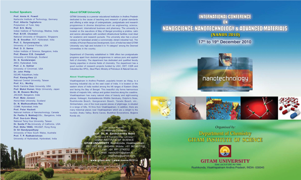 GITAM UNIVERSITY, Rushikonda, Visakhapatnam Invited Speakers About GITAM University