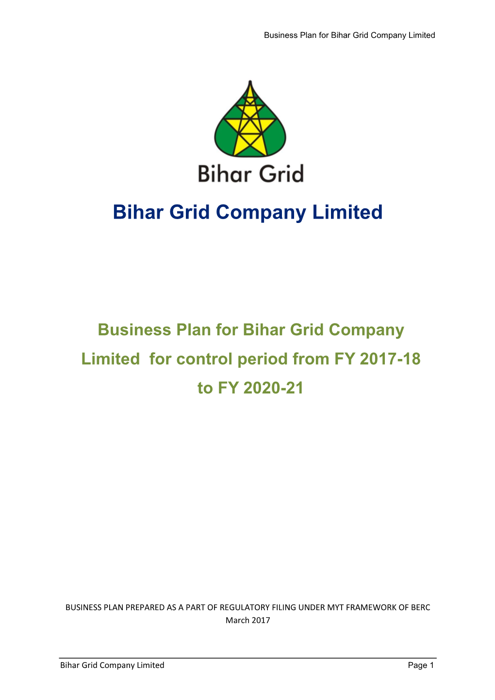Business Plan for Bihar Grid Company Limited for Control Period from FY 2017-18 to FY 2020-21