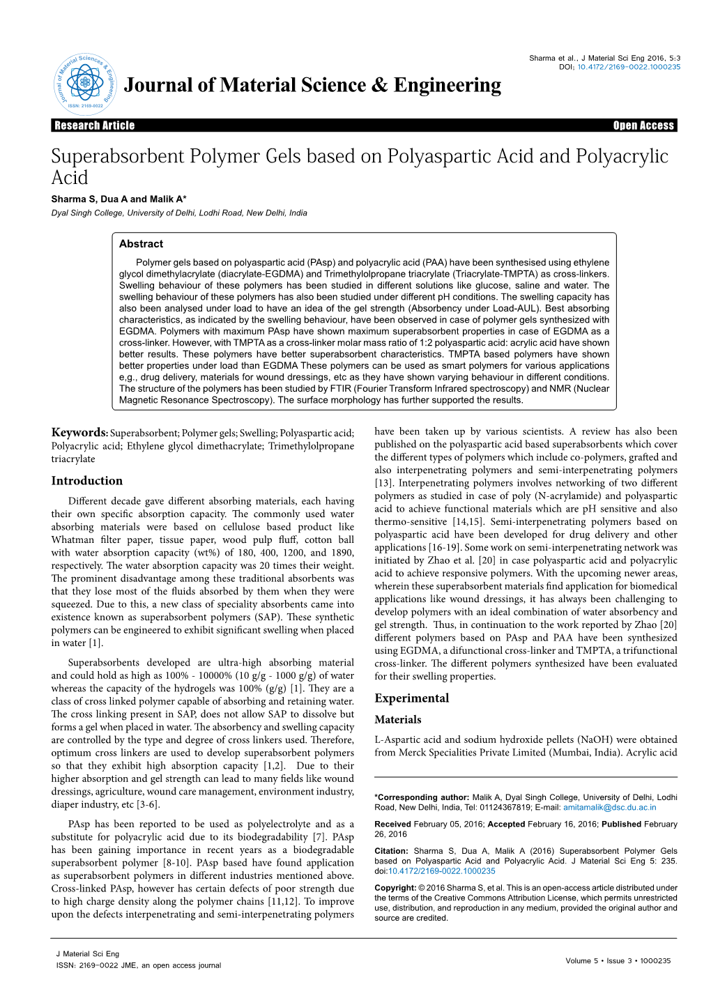 Superabsorbent Polymer Gels Based on Polyaspartic Acid And