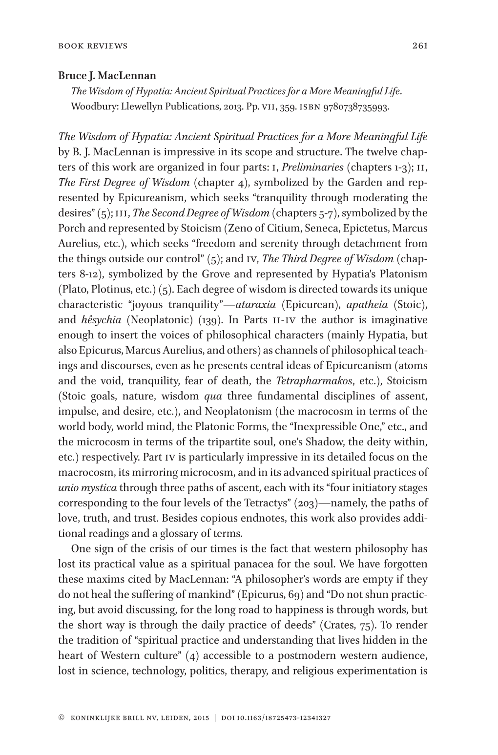 261 Bruce J. Maclennan the Wisdom of Hypatia