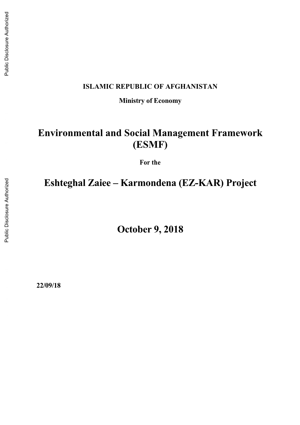 Environmental and Social Management Framework (ESMF)