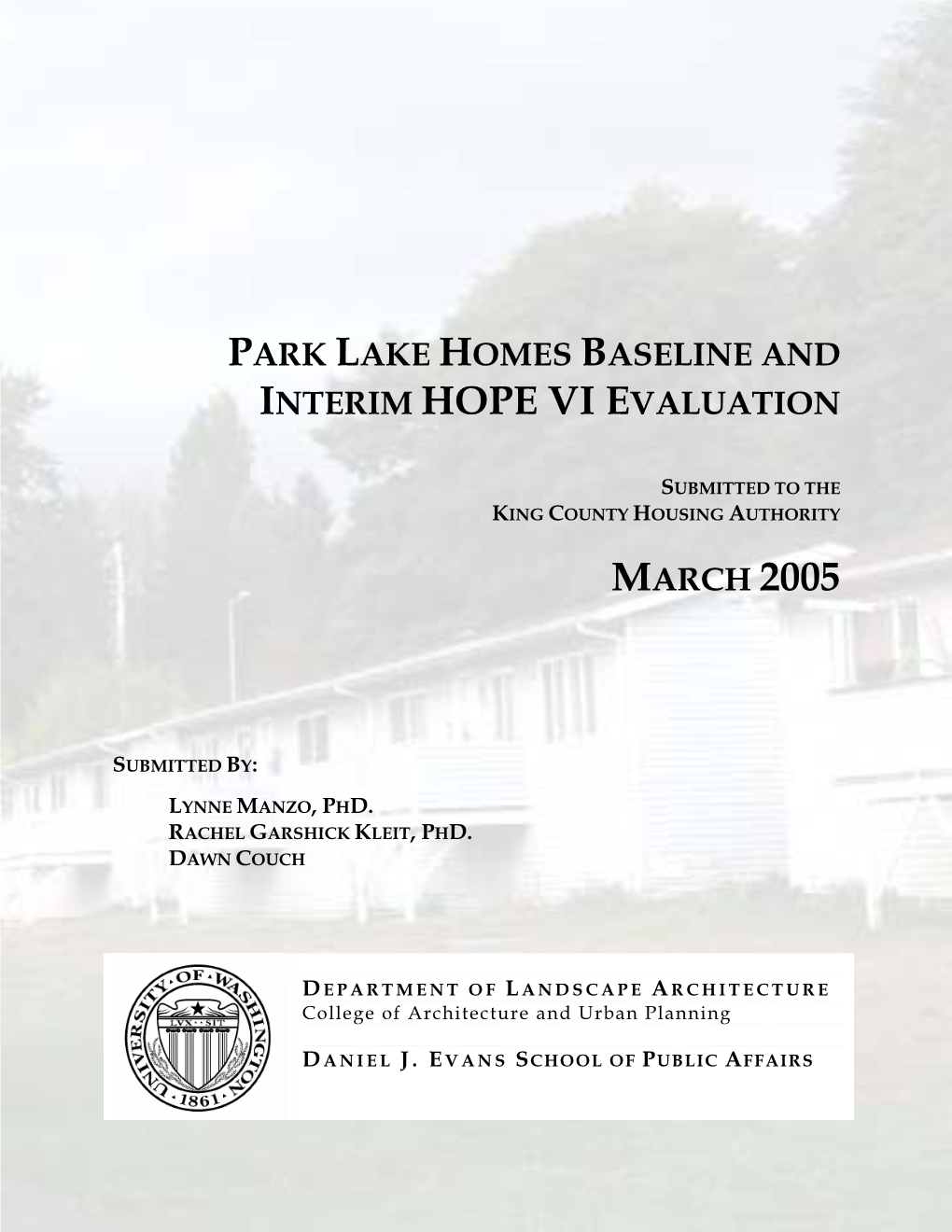 Park Lake Homes Baseline and Interim Hope Vi Evaluation