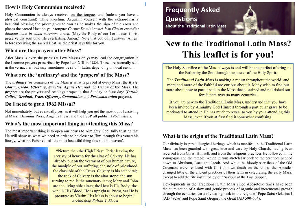 New to the Traditional Latin Mass? This Leaflet Is for You!