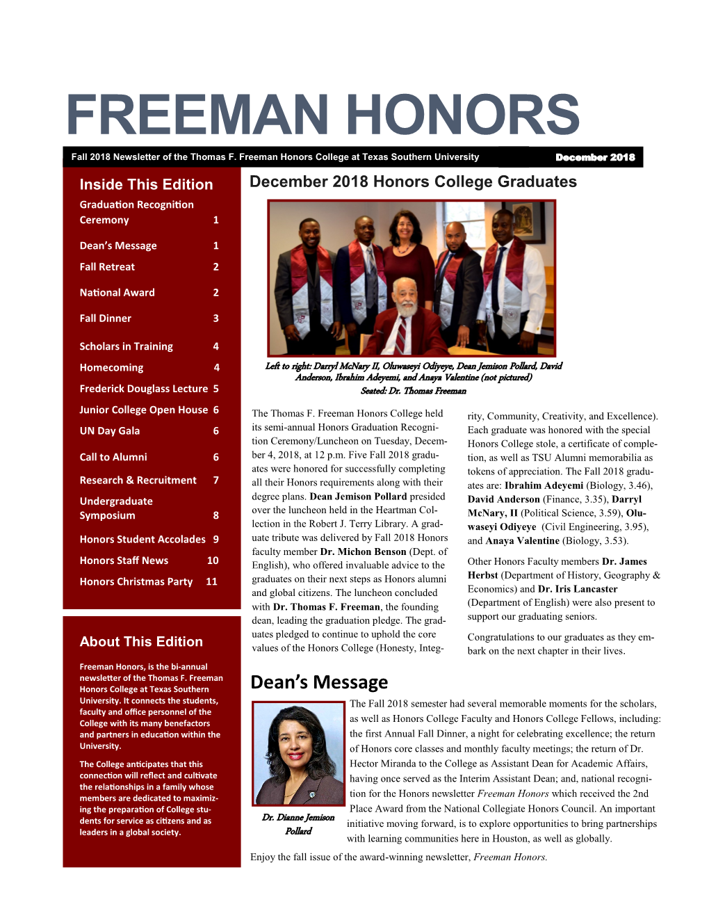 Fall 2018 Newsletter of the Thomas F