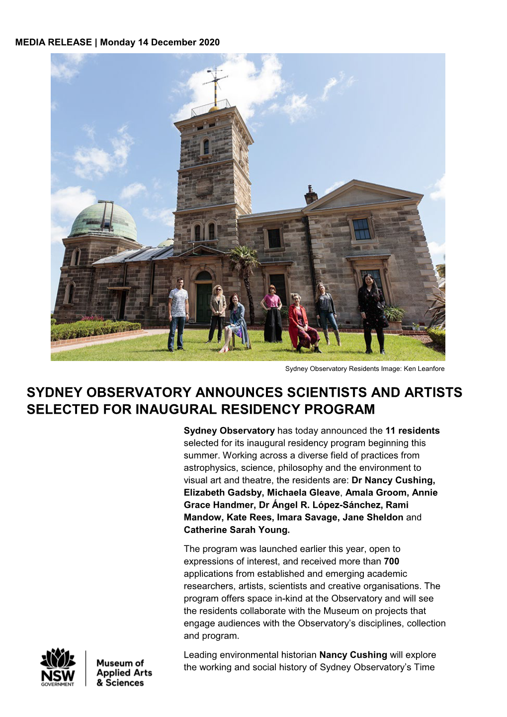 Sydney Observatory Announces Scientists And