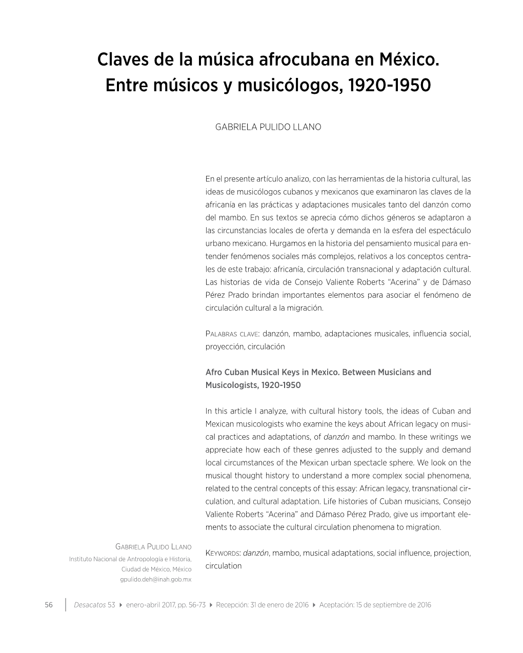 Claves De La Música Afrocubana En México. Entre Músicos Y Musicólogos, 1920-1950