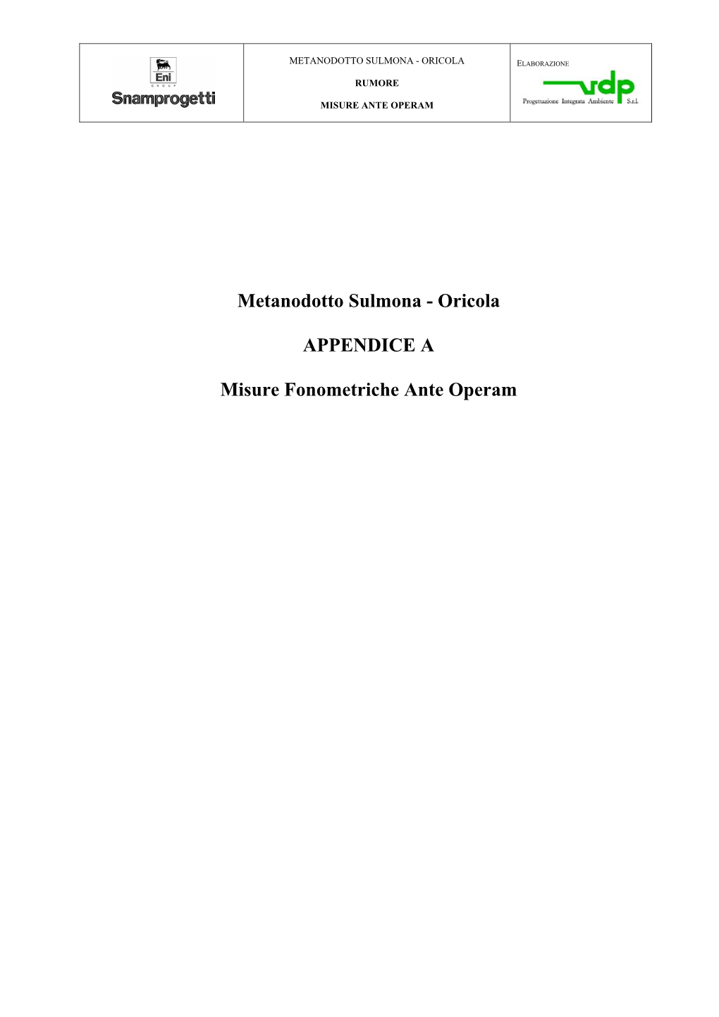 Metanodotto Sulmona - Oricola Elaborazione