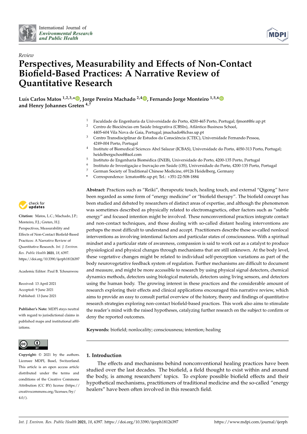 Perspectives, Measurability and Effects of Non-Contact Bioﬁeld-Based Practices: a Narrative Review of Quantitative Research