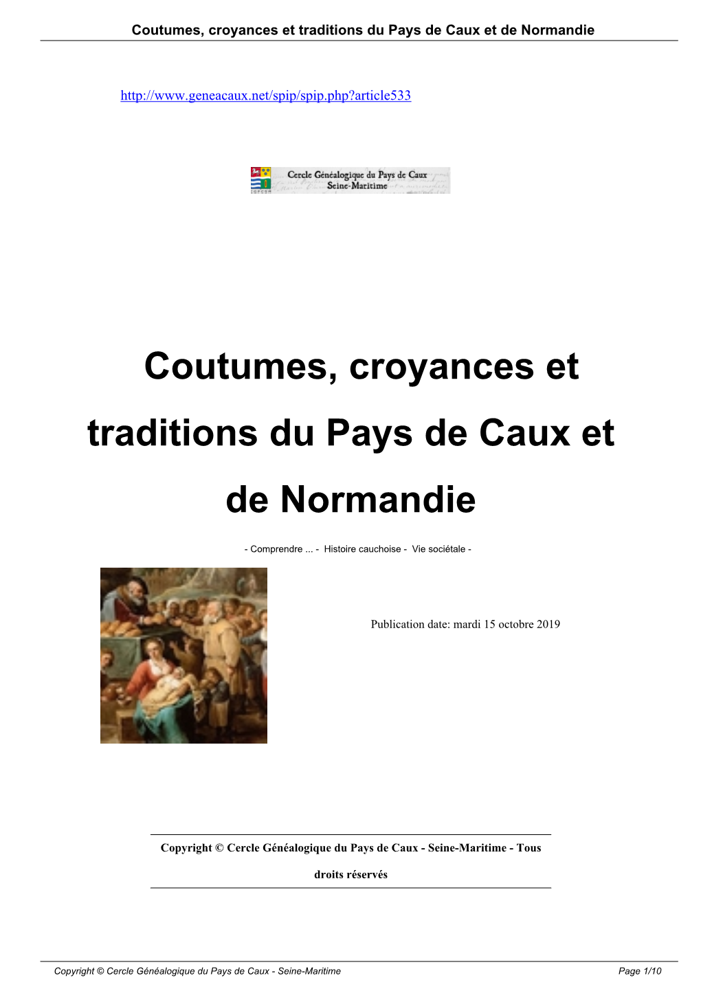 Coutumes, Croyances Et Traditions Du Pays De Caux Et De Normandie