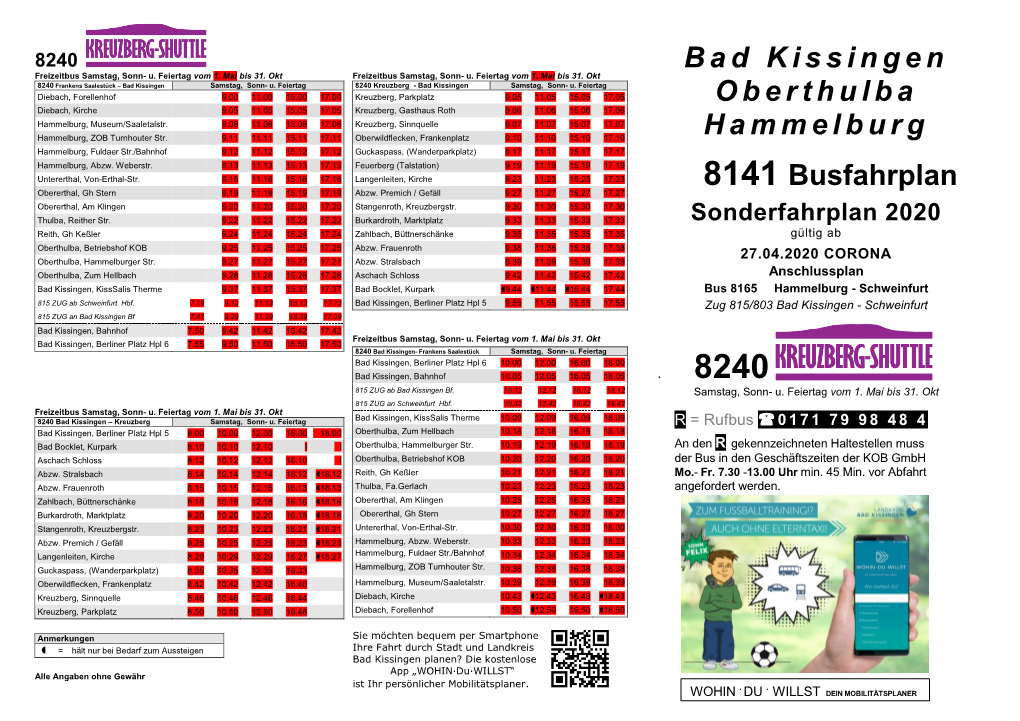 Bad Kissingen Oberthulba Hammelburg . 8141 Busfahrplan