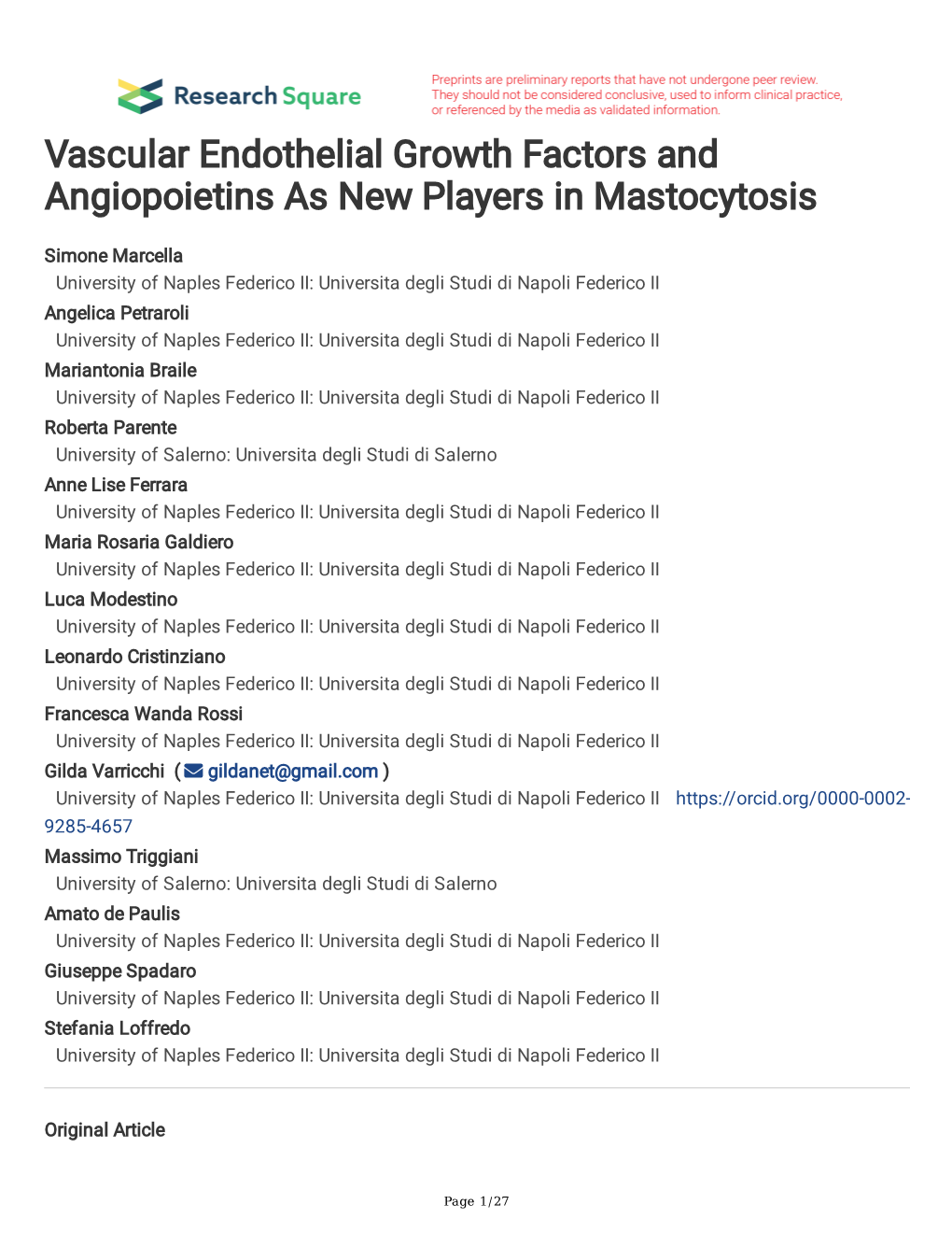 Vascular Endothelial Growth Factors and Angiopoietins As New Players in Mastocytosis