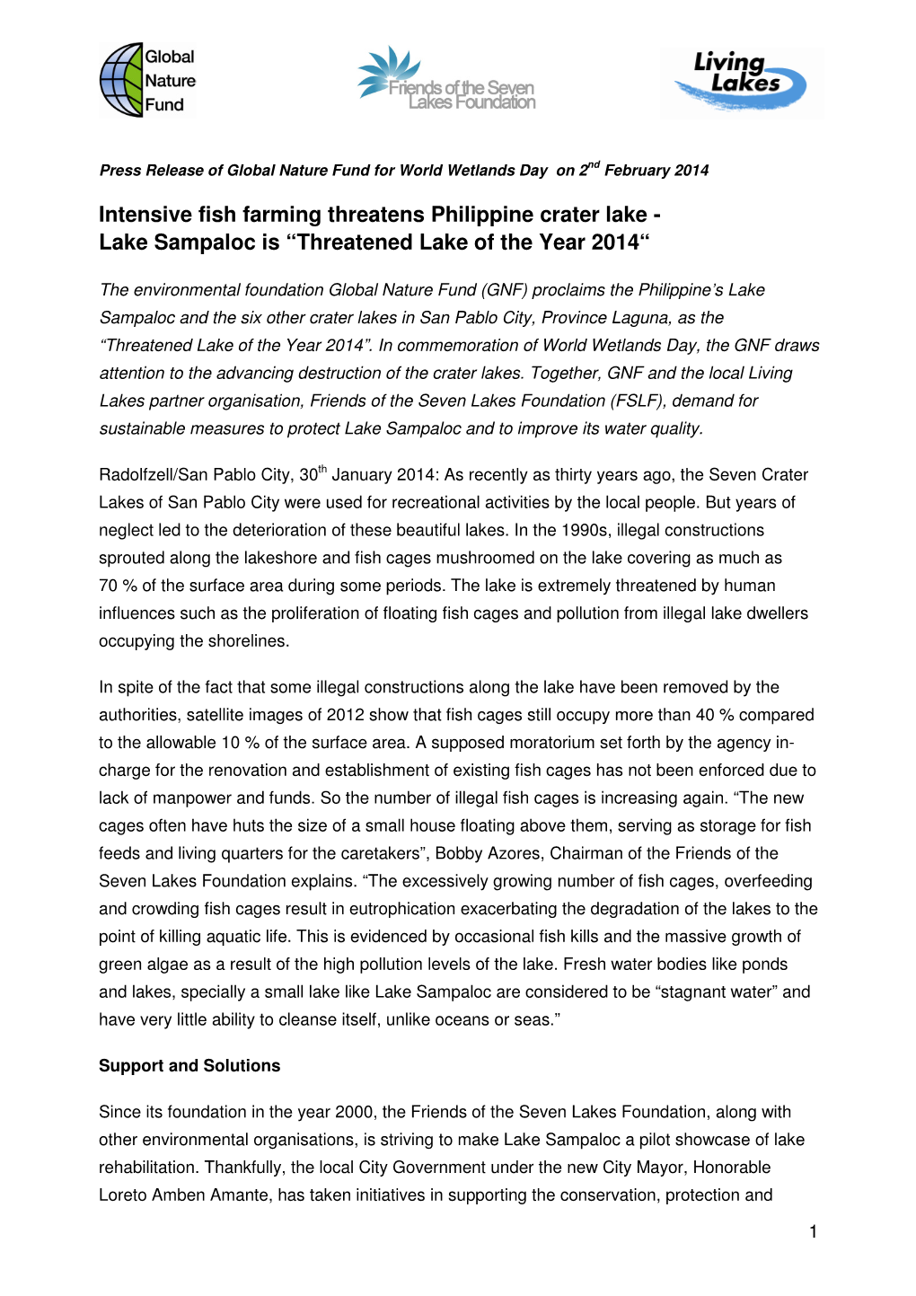 Lake Sampaloc Is “Threatened Lake of the Year 2014“