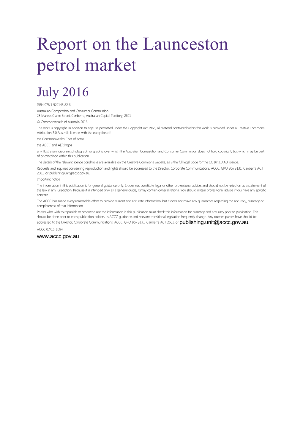 Report on the Launceston Petrol Market