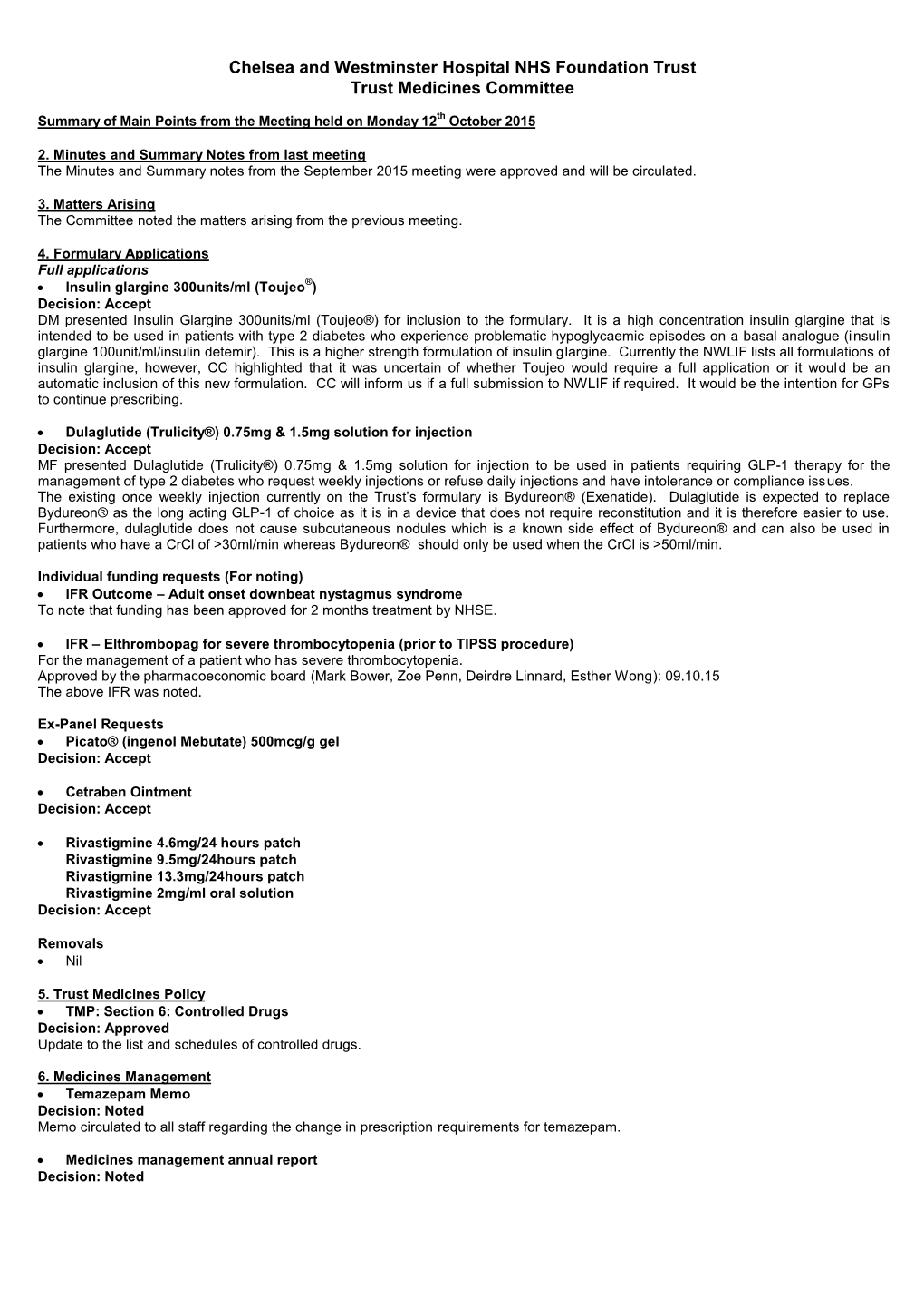 Medicines Committee Summary Notes October 2015 FINAL.Pdf