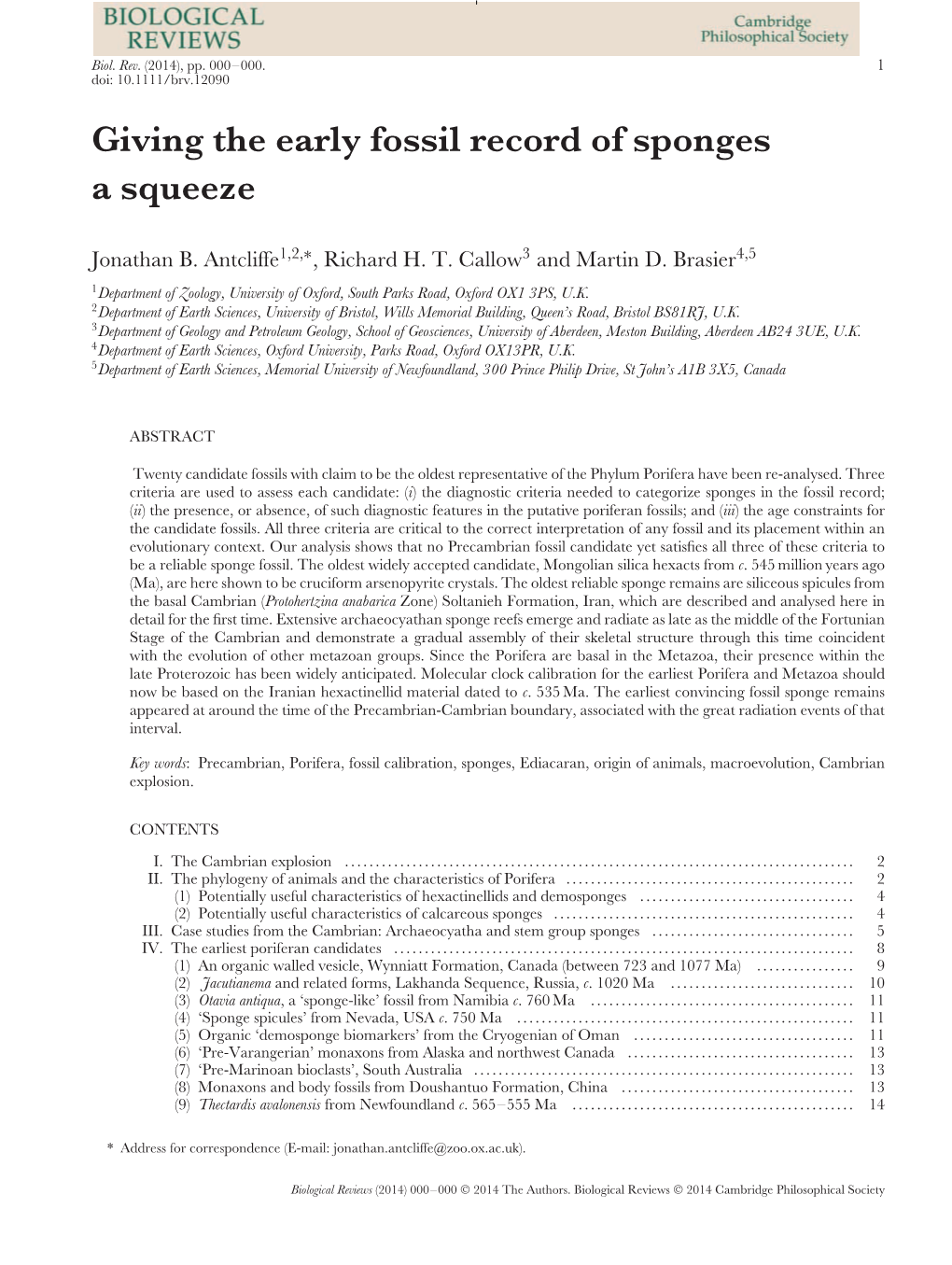 Giving the Early Fossil Record of Sponges a Squeeze