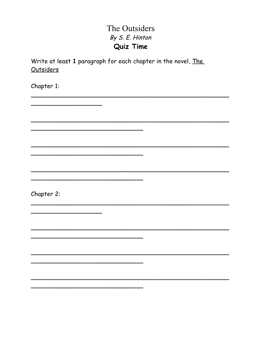 Write at Least 1 Paragraph for Each Chapter in the Novel, the Outsiders