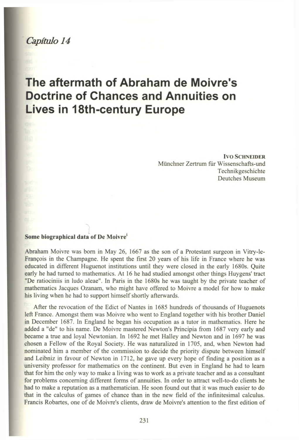 The Aftermath of Abraham De Moivre's Doctrine of Chances and Annuities on Lives in 18Th-Century Europe