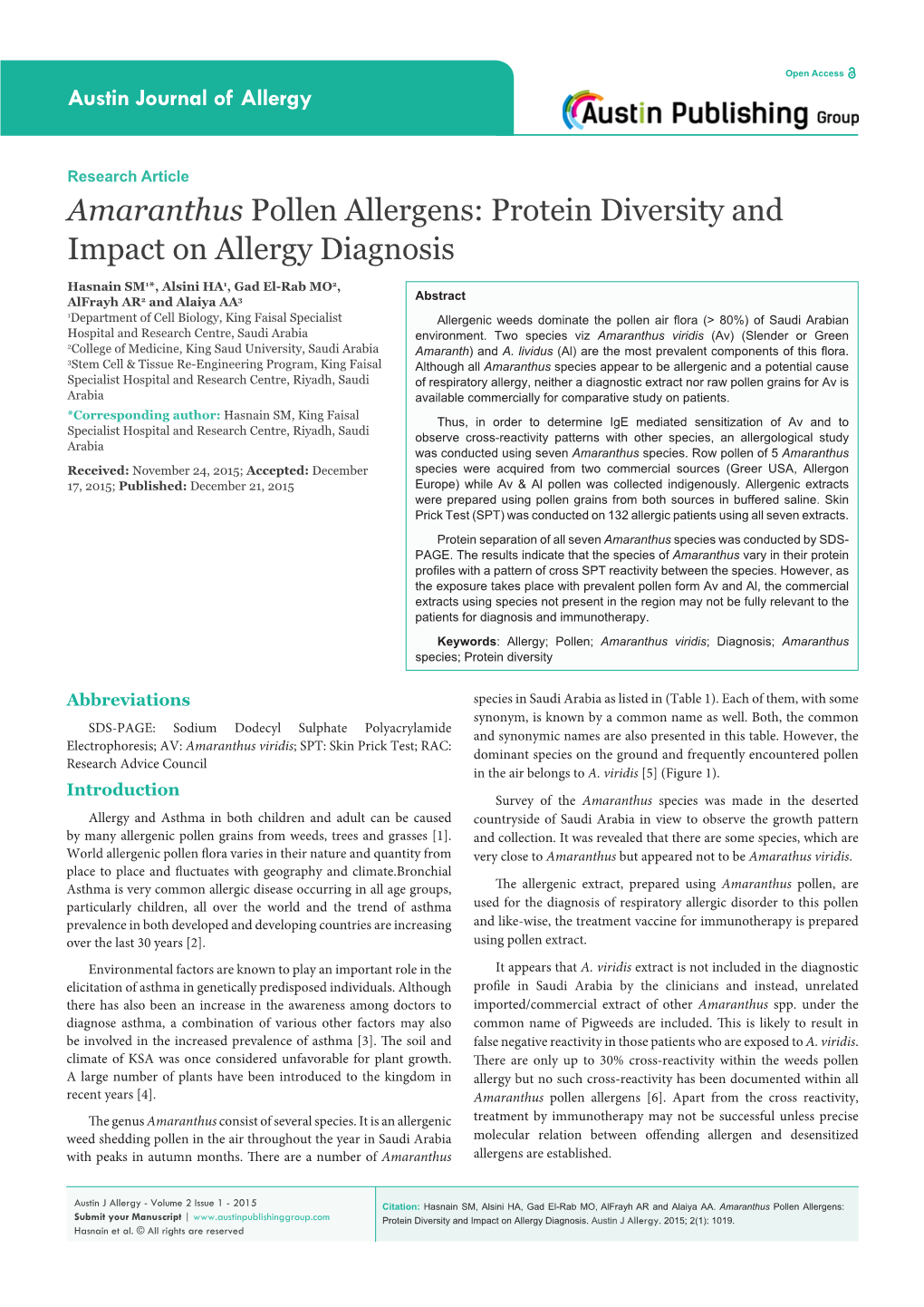 Amaranthus Pollen Allergens: Protein Diversity and Impact on Allergy Diagnosis