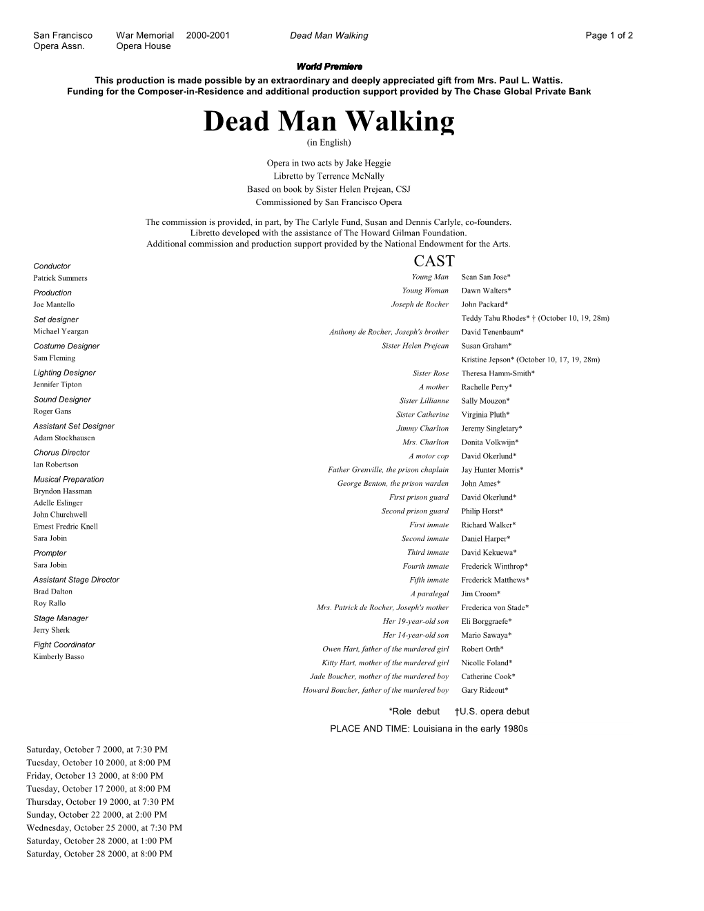 Dead Man Walking Page 1 of 2 Opera Assn