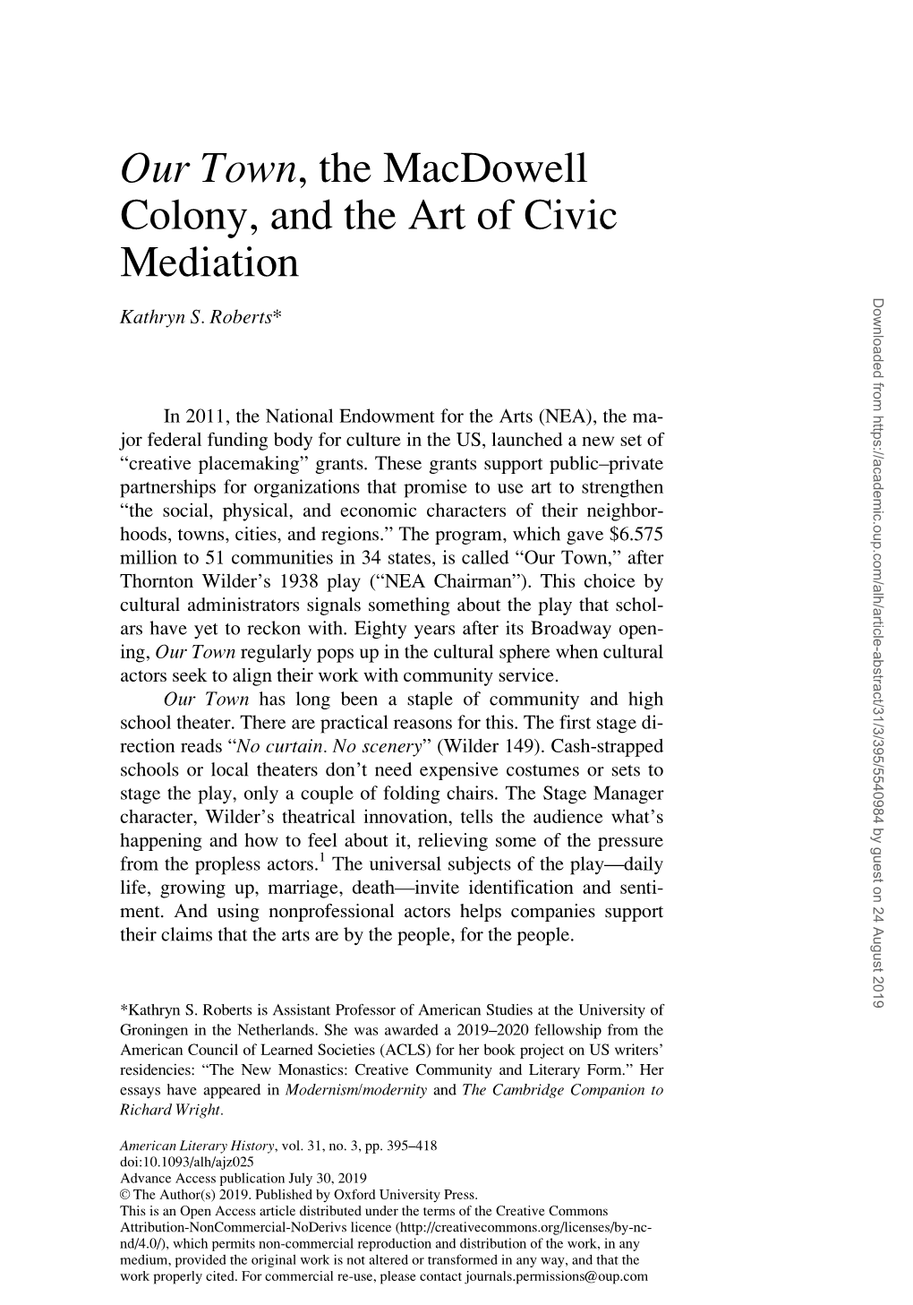 Our Town, the Macdowell Colony, and the Art of Civic Mediation